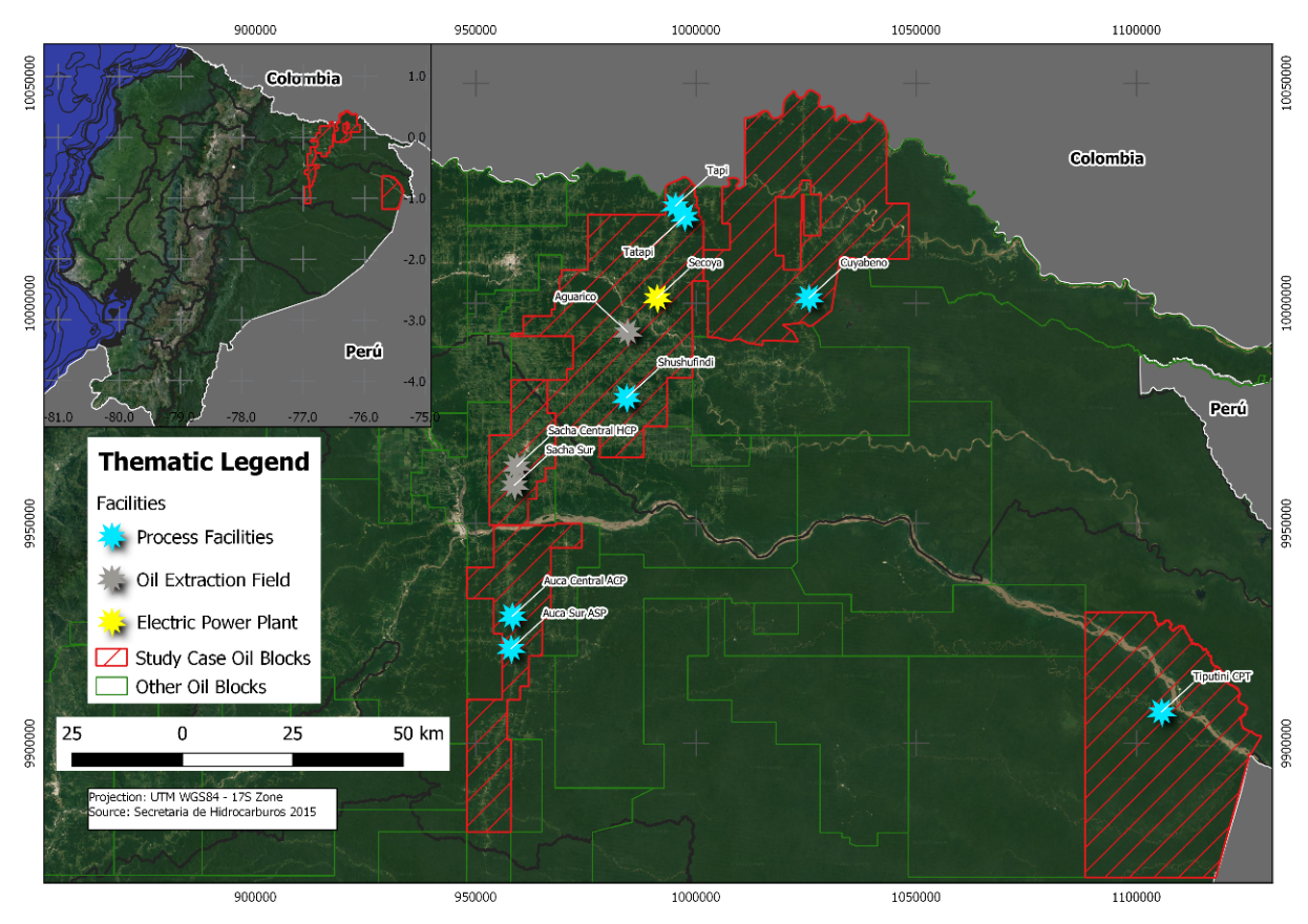 Geographical location of major oil-producing block in Ecuador.