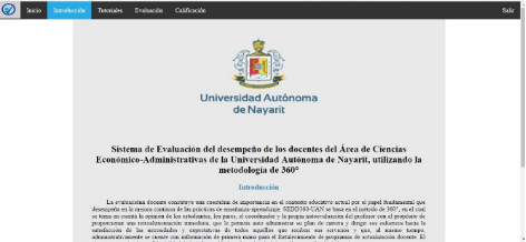 Pantalla de bienvenida al sistema de evaluación.
