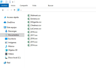 Conjunto de archivos generados a partir de las consultas SQL.
