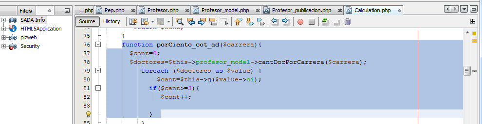 Fragmento de c&oacute;digo del proyecto SADA
Info.