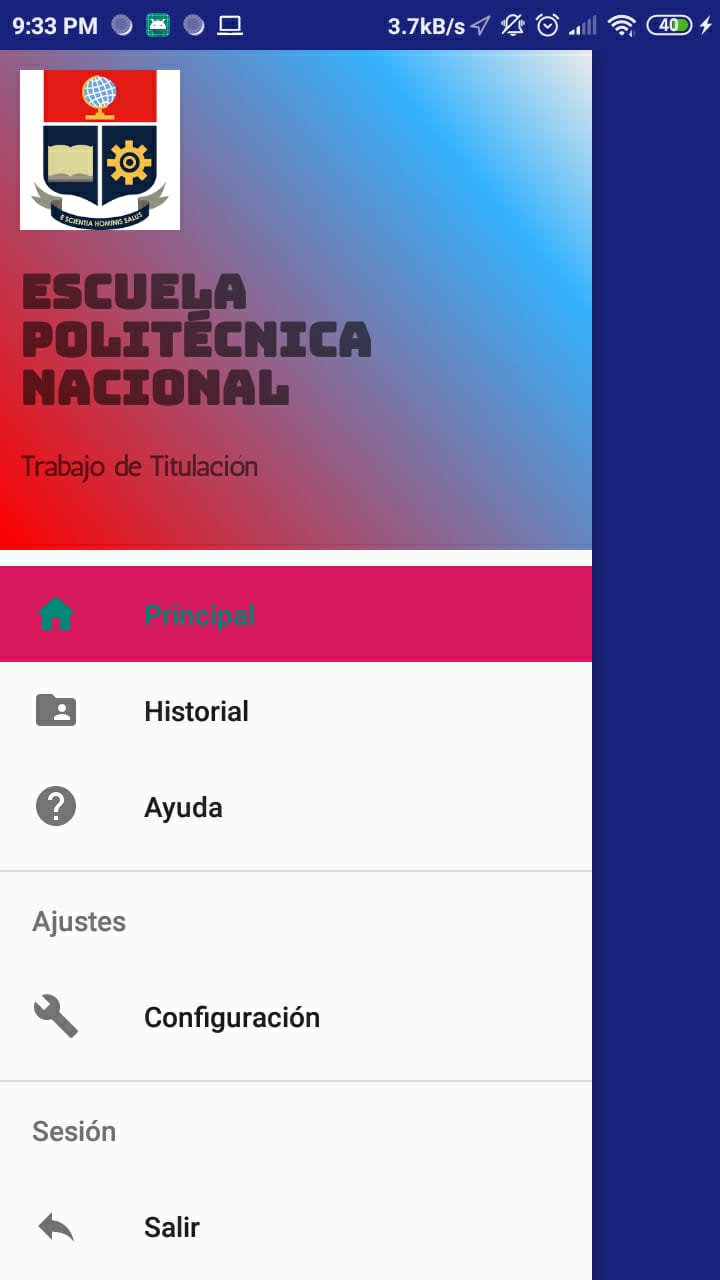 Menú de la aplicación.
