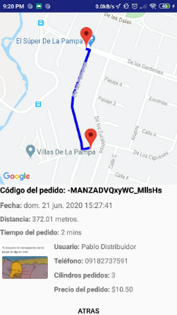 
  Información de un pedido particular en el historial.