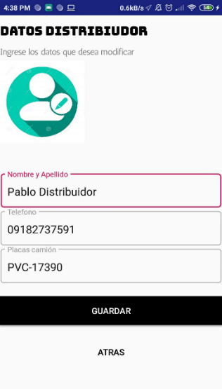 Pantalla
  datos del distribuidor.