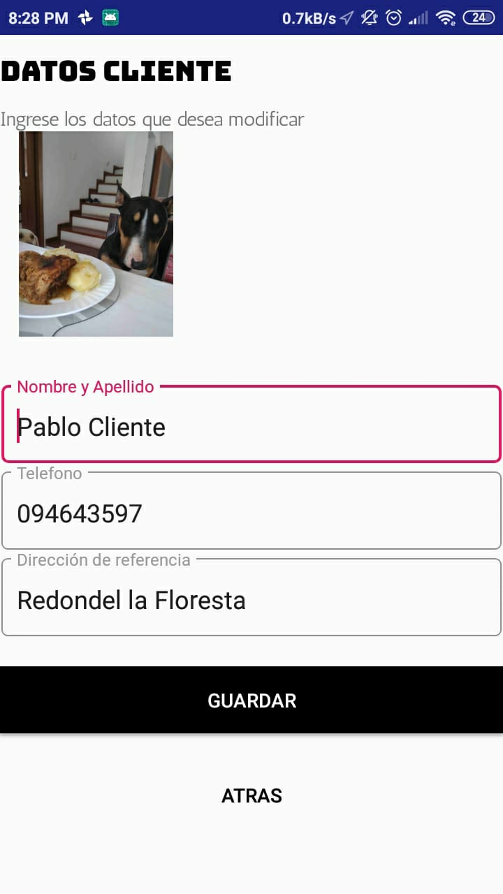 Pantalla
  datos del cliente.