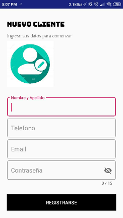 Interfaz registro cliente.