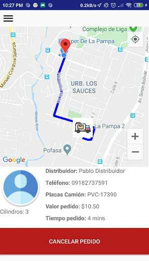 Pantalla del
  cliente con pedido en curso.