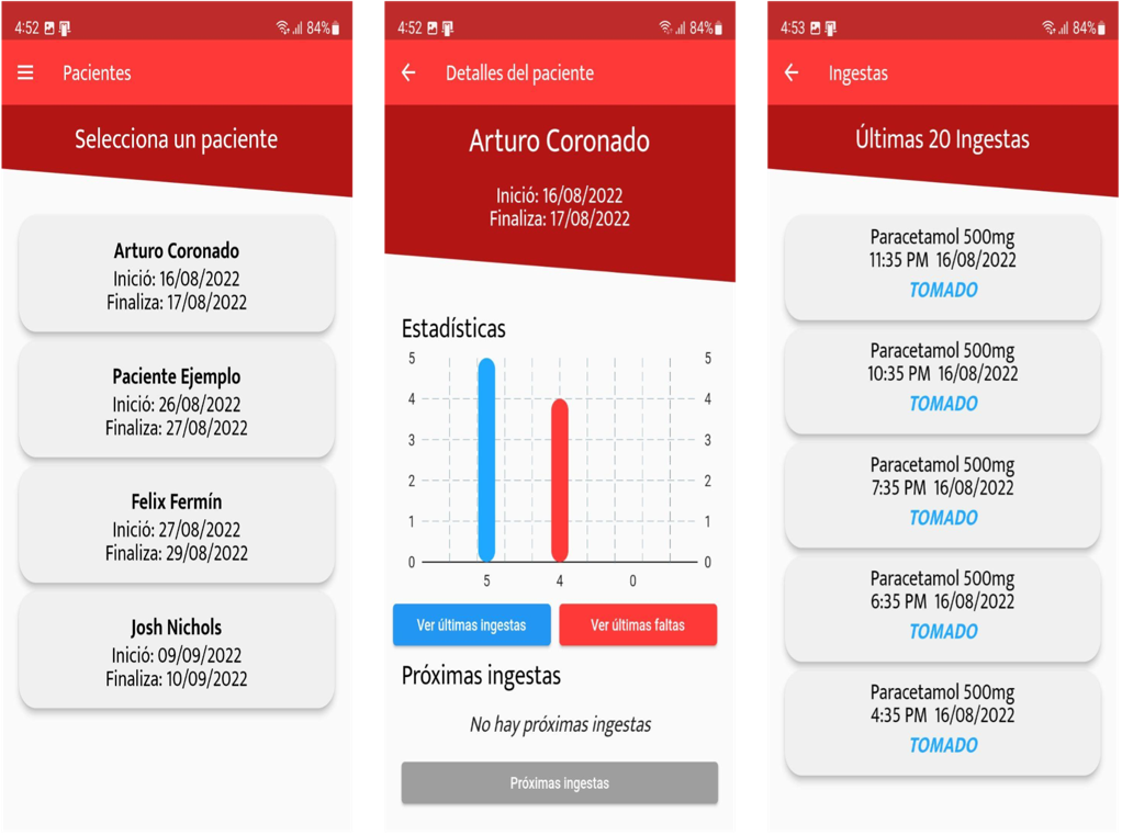 Interfaz de la App Pill Take.