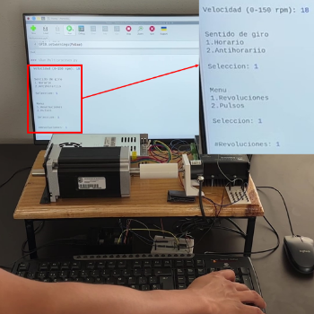 Interfaz de usuario para interactuar con el equipo físico en el control del motor a pasos