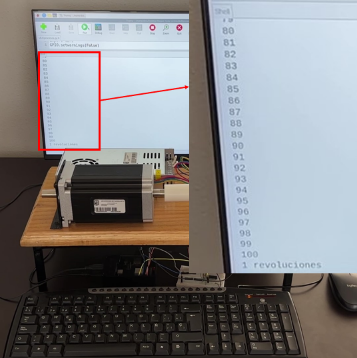 Visualización en pantalla del monitoreo que es realizado de manera simultánea al control del motor a pasos.