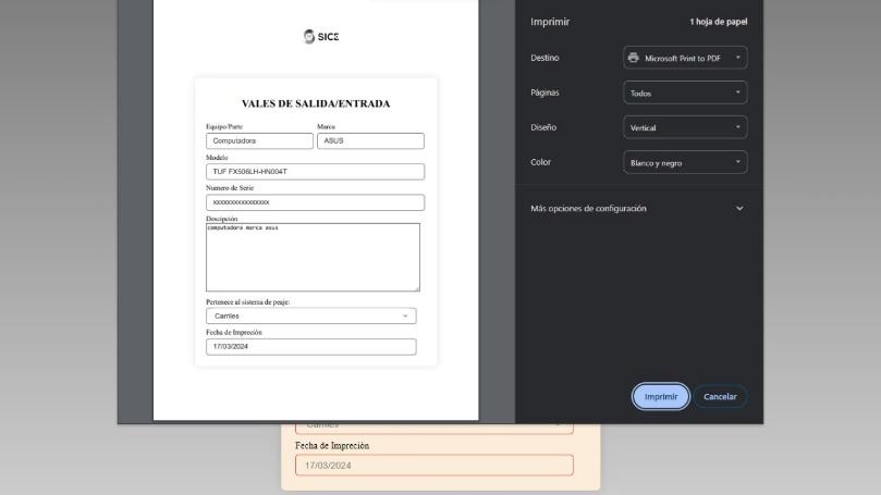 Configuraci&oacute;n de opciones de impresi&oacute;n.