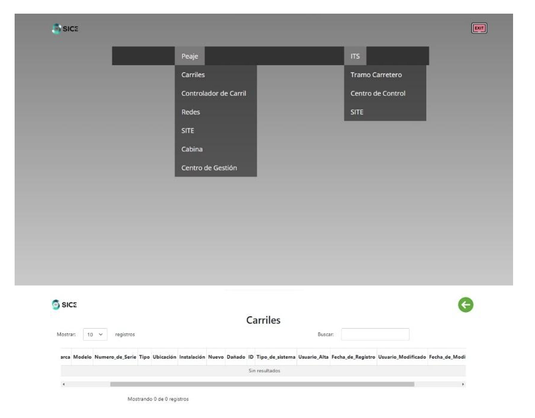 Men&uacute;s empleados y la tabla Carriles.