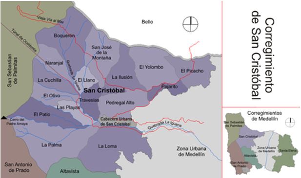 Corregimiento de San Cristóbal,
división por veredas. Medellín