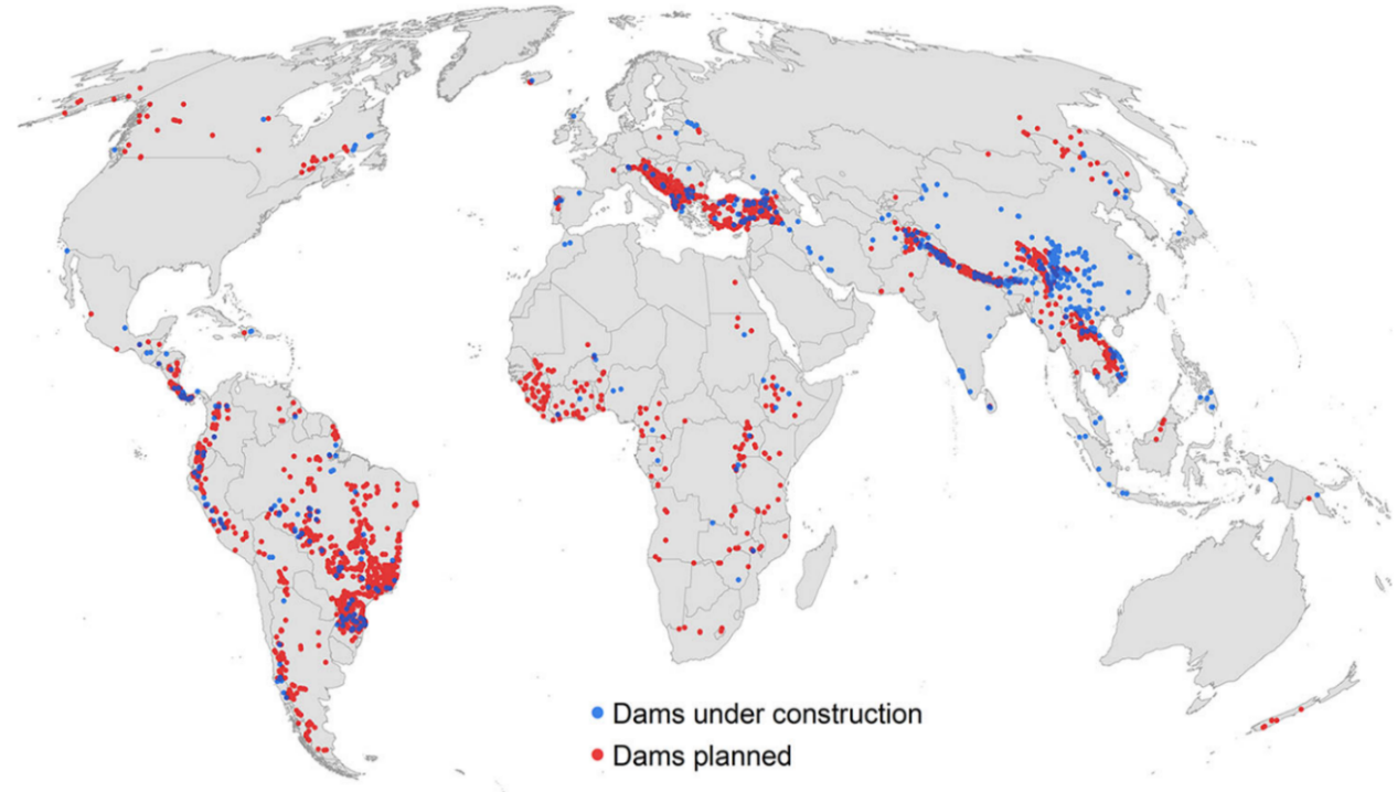 Figure
5 . Hydropower
dams are under construction and planned until 2030 [20].