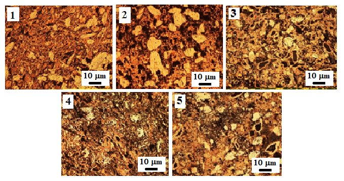 Figura 4. Microstructura de las diferentes aleaciones de alta
entropía,  

observada con un microscopio óptico, fotos tomadas a
10X.