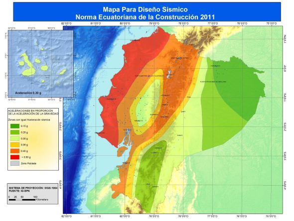 Ecuador, zonas sísmicas para
propósitos de diseño y valor del factor de zona Z.