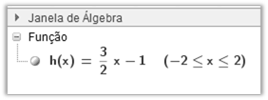 Representação função h na janela de álgebra