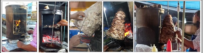 Cocción del trompo de carne para tacos.