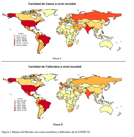Mapas del Mundo con casos positivos y fallecidos de la COVID-19.