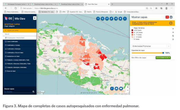 Mapa de coropletas de casos autopesquisados con enfermedad pulmonar.