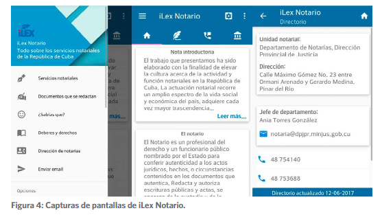Capturas de pantallas de iLex Notario.
