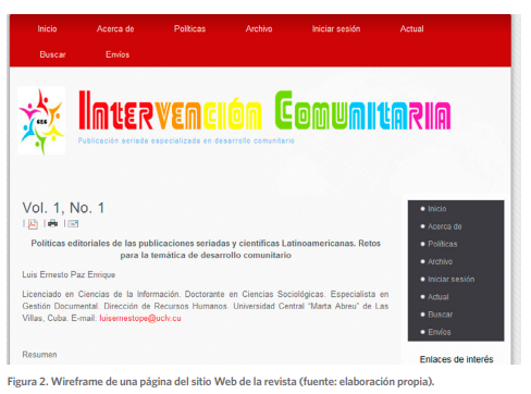 Wireframe de una página del sitio Web de la revista