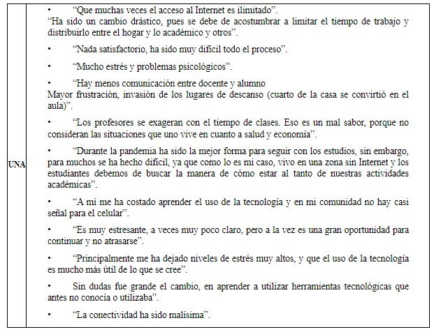 Extractó de las percepciones de conectividad en los participantes de la UNA