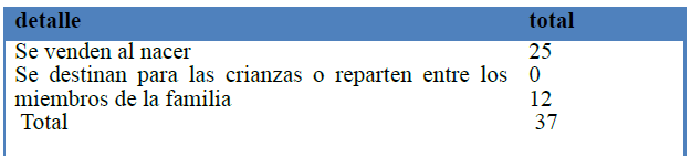 Destino que le brinda
usted a las crías de la cerda las Protagonistas del Bono Productivo Alimentario