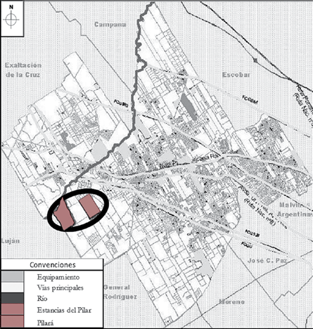 Localizaci&oacute;n de los casos
de estudio en el municipio de Pilar