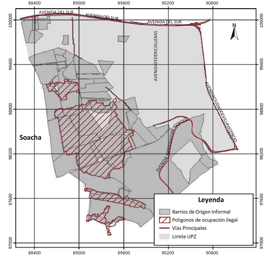 Mapa Zona de estudio, Barrios de origen informal de la UPZ 69