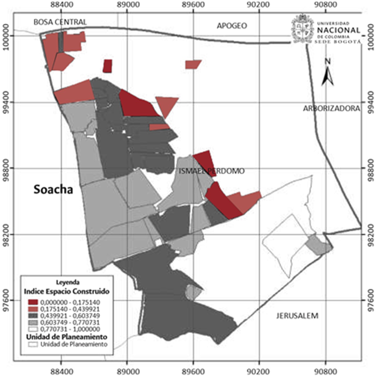 Mapa de índice sintético de transformación del espacio construido
