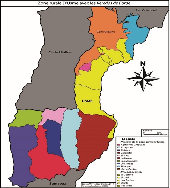 Zona rural de Usme con sus catorce veredas de borde y el límite con la zona
urbana
