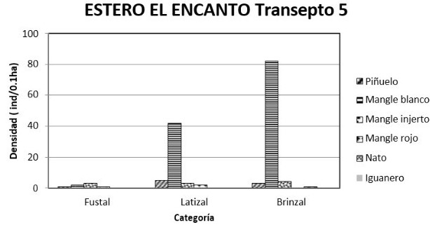 Ídem análisis por categoría de
la Densidad para las especies más importantes de ese transepto