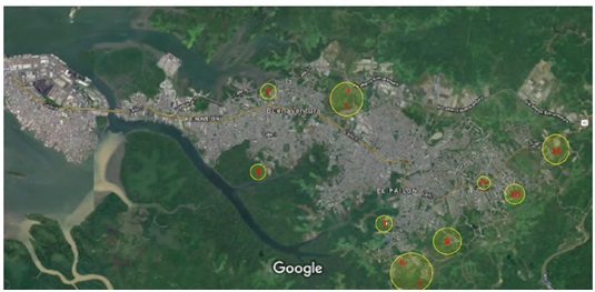 Vista aérea de localización de los anteproyectos de modelación urbana en Buenaventura