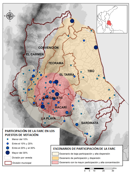 Distribución espacial de la votación de la Farc
en el Catatumbo