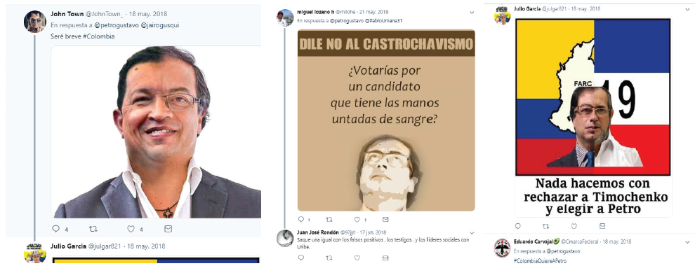 Fotomontajes realizados a Gustavo
Petro por los usuarios de Twitter
