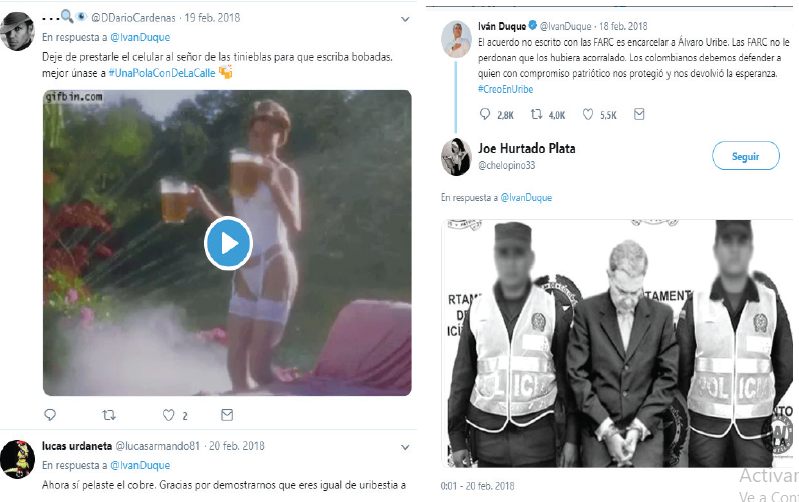 Respuestas al tuit de Iván Duque
donde se muestran videos e imágenes editadas