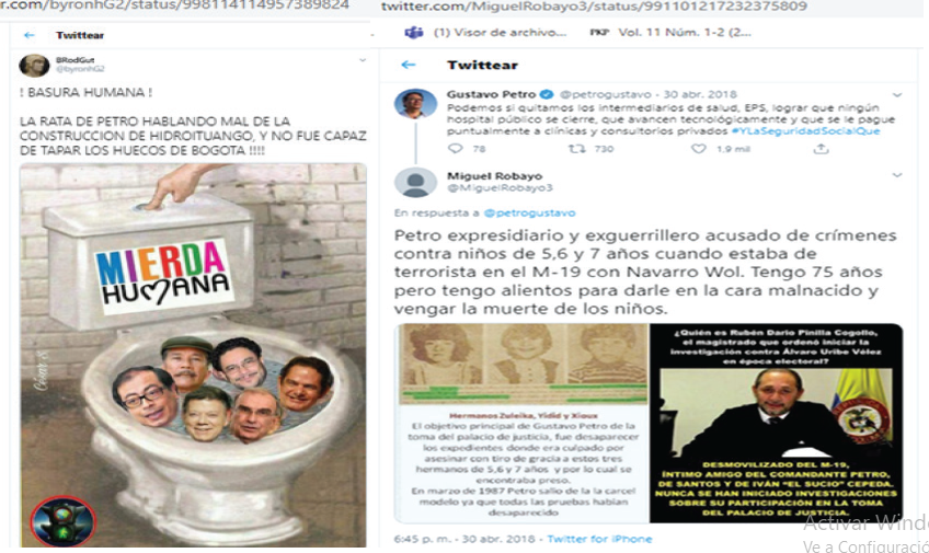 Fotomontajes e imágenes
inculpatoria publicadas por los usuarios de Twitter en la cuenta de Gustavo
Petro