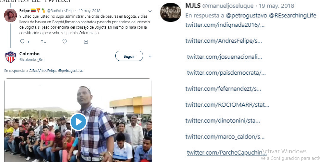 Comentario utilizando el recurso del video e hipervínculos
posteados por los usuarios de Twitter