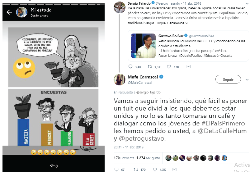 Imagen de estado posteada como
respuesta al tuit y respuesta al tuit con uso de hashtags