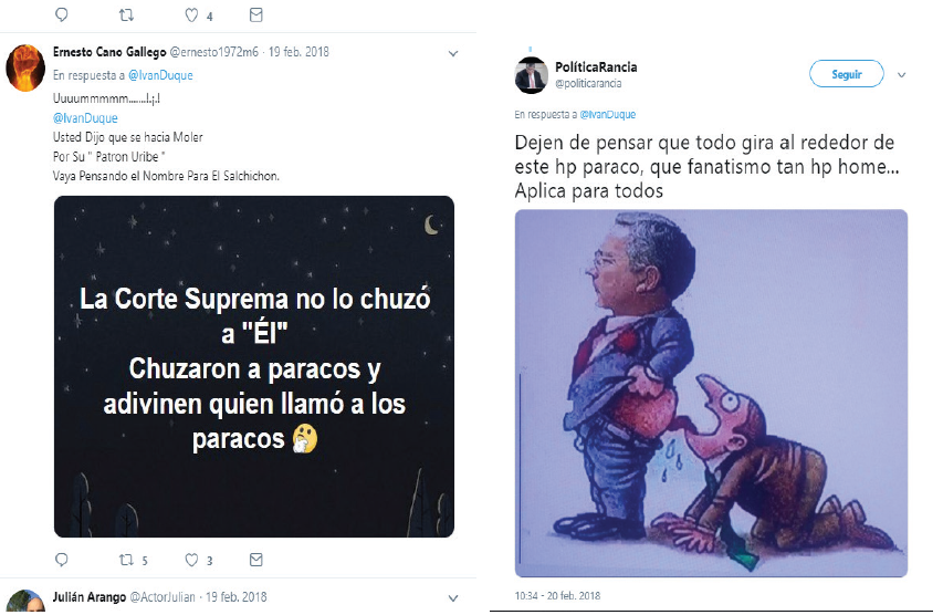 Respuestas al tuit de Iván Duque
usando imágenes con textos y memes sugestivos