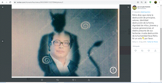  Imagen editada por los usuarios de
Twitter referente a Gustavo Petro como la representación del mal