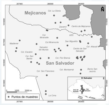Puntos de muestreo en San Salvador y Mejicanos