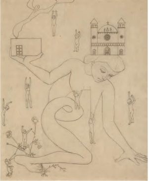 Amalia Polleri, Mujer, 1942, l&aacute;piz y tinta s/papel, 38,5 x 42,5 cm.