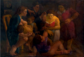 Juan Grela, &laquo;Escuchando al lector&raquo;, 1945 (&oacute;leo sobre tela, 110 x 160 cm)