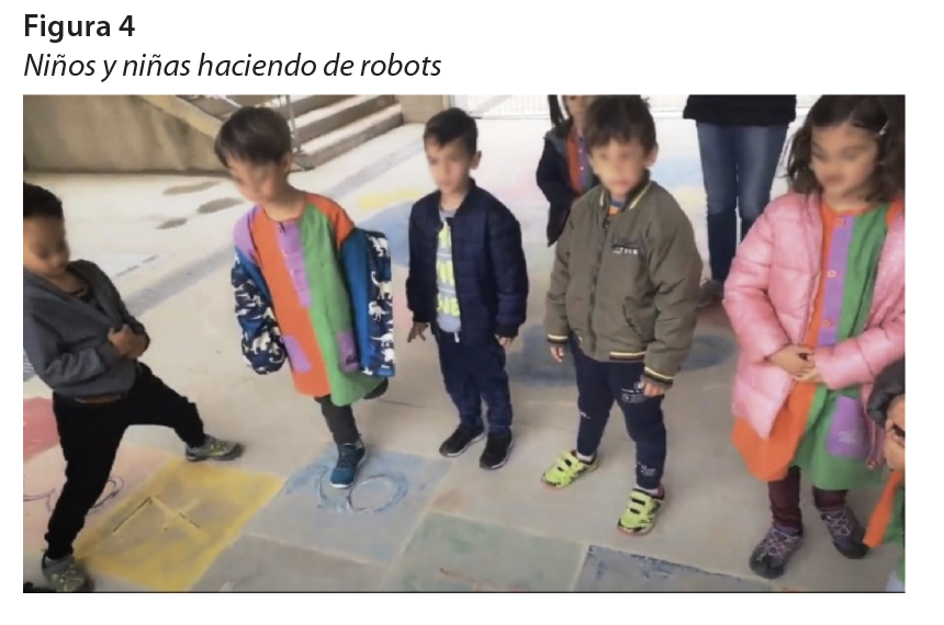 Niños y niñas haciendo de robots