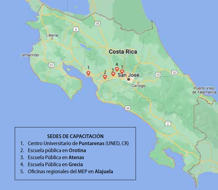 Provincias y localidades de CR seleccionadas para la experiencia