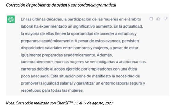 Corrección de problemas de orden y concordancia gramatical 
			
