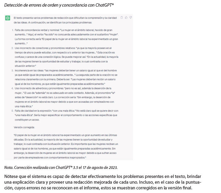 Detección de errores de orden y concordancia con ChatGPT®