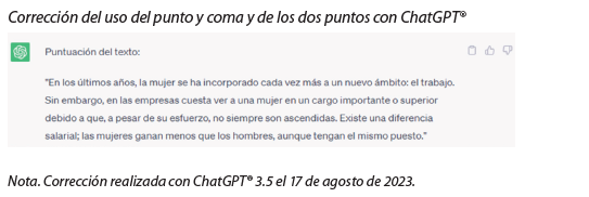 Corrección del uso del punto y coma y de los dos puntos con ChatGPT®