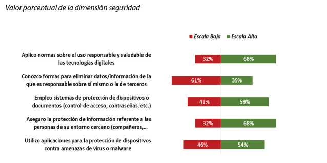 Valor porcentual de la dimensión seguridad